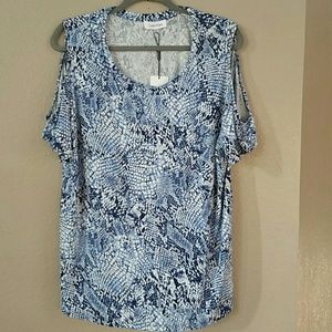 Calvin Klein Blue Snake Print Career Blouse XL